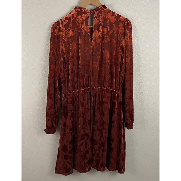Banana Republic Womens L Dark Orange Burnout Velvet High Neck Fit And Flare - Picture 5 of 7